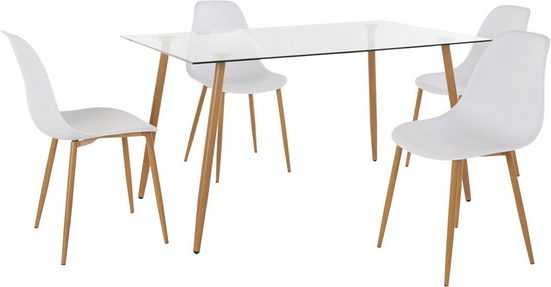 INOSIGN Essgruppe Miller, (Set, 5-tlg), 4 Eckiger - Home Larina Stühlen mit Glastisch (Kunststoffschale)