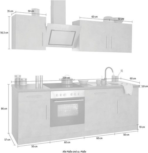 wiho Küchen Küchenzeile Cali, mit E-Geräten, Breite 220 cm mit Hanseatic  E-Geräten (110) - Larina Home