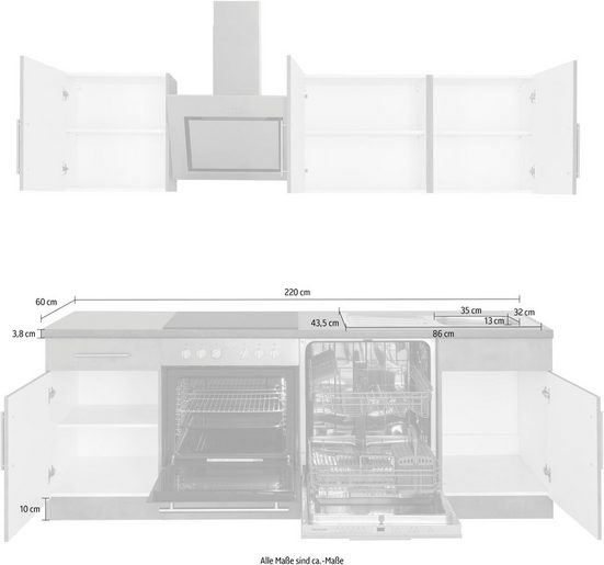 cm Breite Home Geräten mit wiho Küchenzeile Hanseatic - Larina 220 Cali, E-Geräten, E- mit Küchen (110)