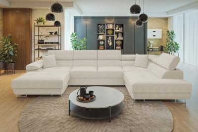 Wohnlandschaft, Sofa U Form, Couch "Torezio" mit Bettkasten und Schlaffunktion